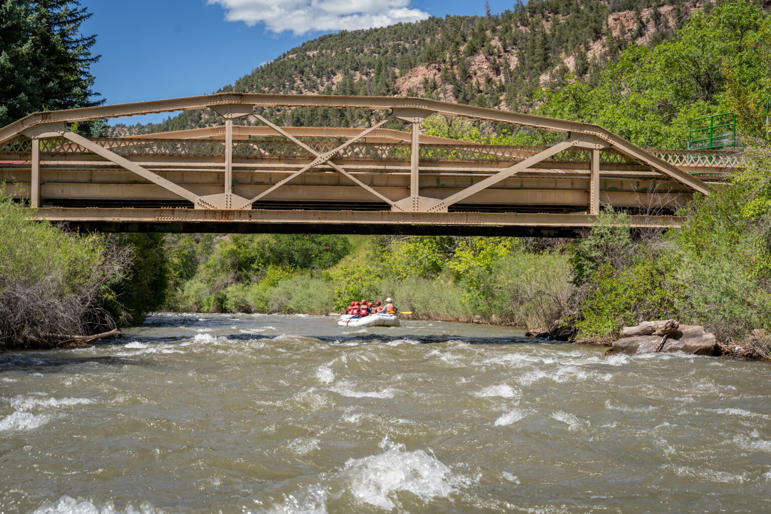 San Miguel River - Bridge with boat and mountains - Mild to Wild