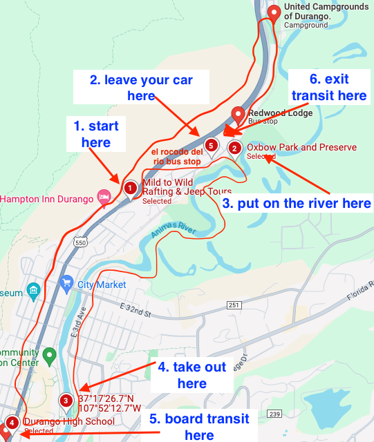 Durango Tubing Map